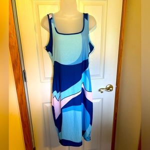 Unbranded Summer Tank Dress Blue Geometric Waves XL